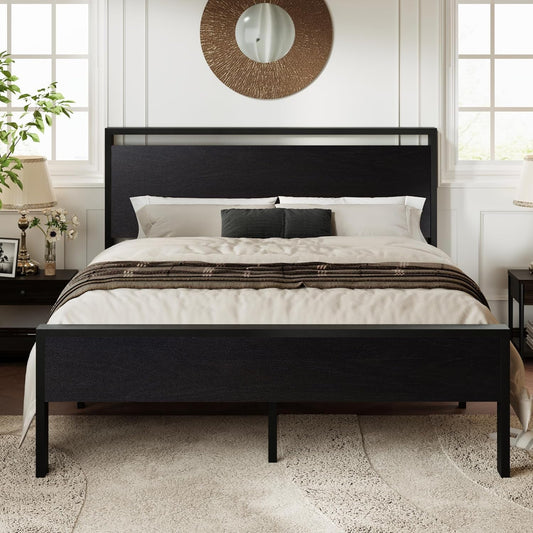 Queen Platform Bed Frame With Wooden Headboard Footboard