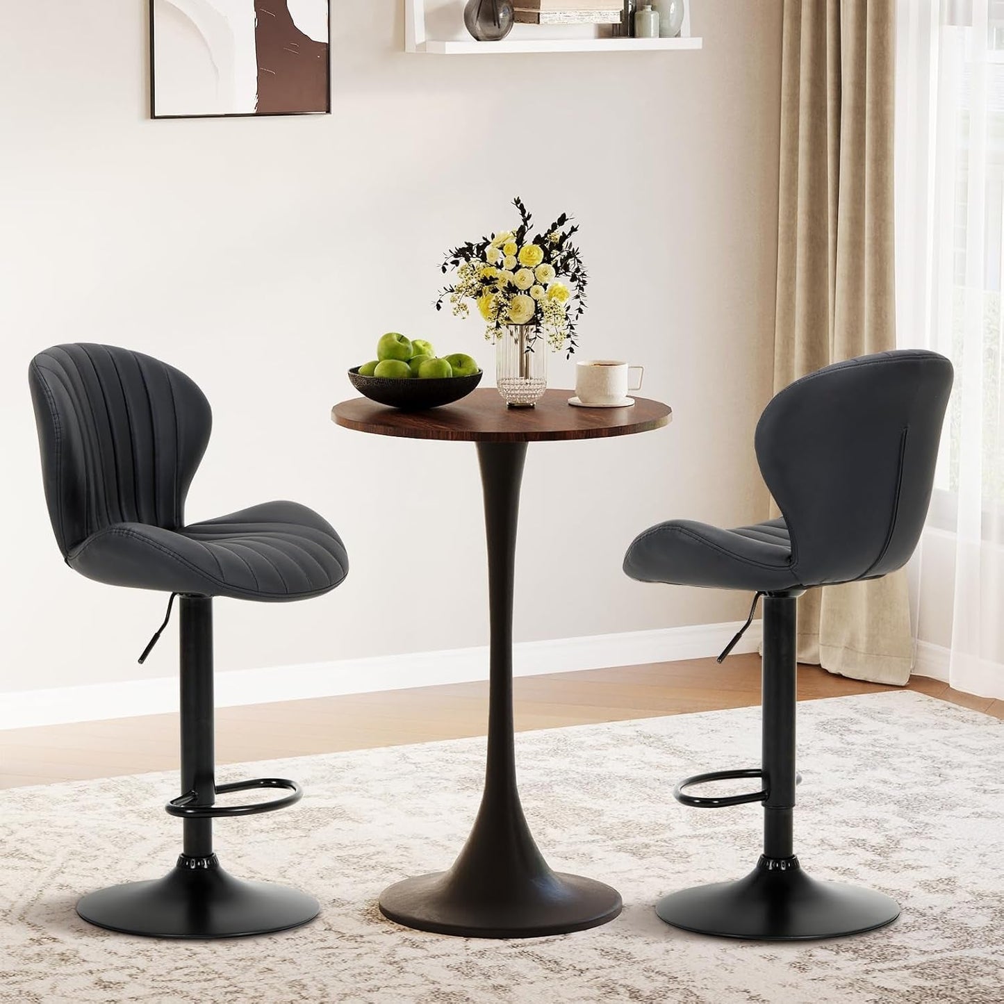 Four Modern Adjustable Faux Leather Swivel Bar Stools