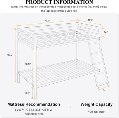 Twin Over Twin Ladder Bunk Bed Black With Guardrail Metal
