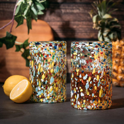 Hand Blown Mexican Drinking Glasses – Set of 6 Confetti Rock Design Glasses by The Wine Savant (Confetti)