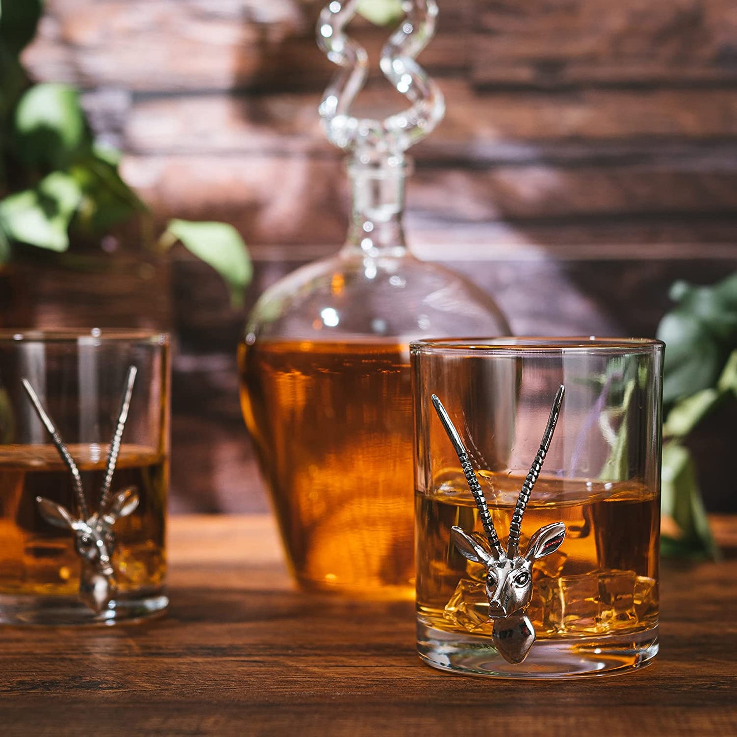 Stag Antler Whiskey Decanter Set 8.5" H with 2 Stag 12oz Glasses - Hunting Liquor Scotch Bourbon Gift for Him by The Wine Savant - Stag Deer Figurine, Hunter Gifts Luxury Decanter 750ml