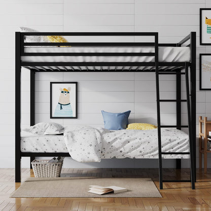 Twin Over Twin Ladder Bunk Bed Black With Guardrail Metal