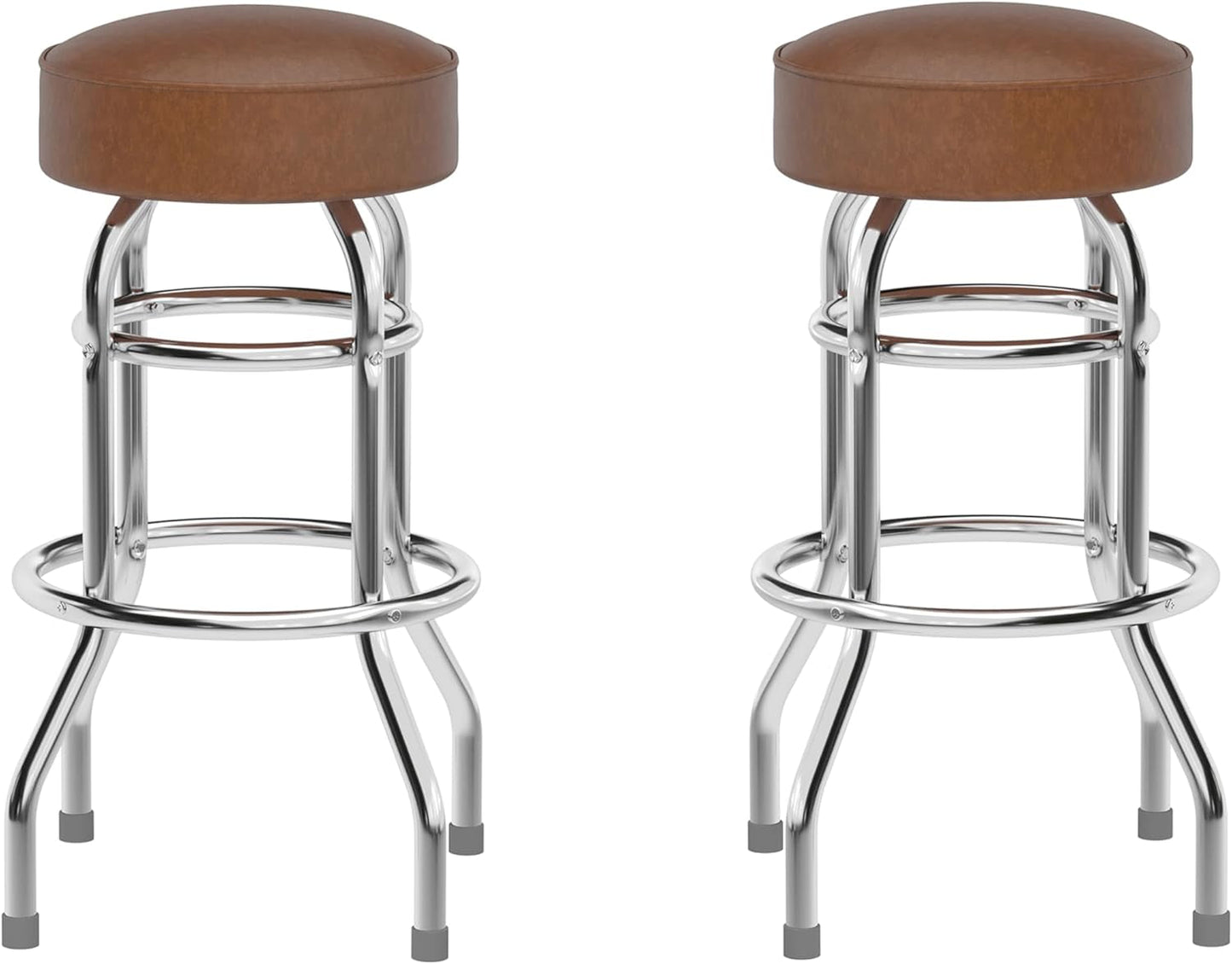 Bruno 2 Pack Double Ring Chrome Barstool with Weathered Brown Seat