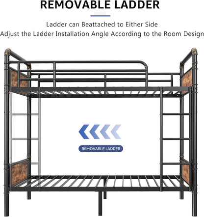 Metal Twin Over Twin Bunk Bed Vintage Brown Safety Rails