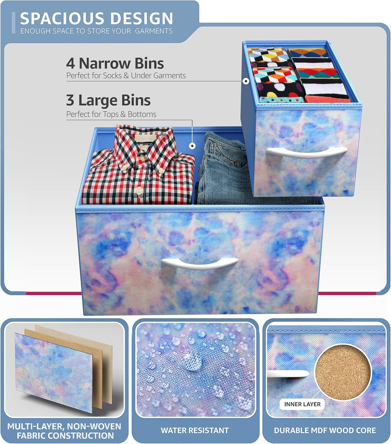 7 Drawer Kids Dresser Tie-Dye Fabric Bins