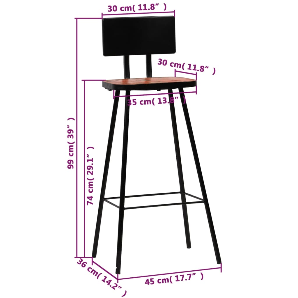 vidaXL Bar Stool Bar Seat Counter Height Stool for Pub Solid Reclaimed Wood
