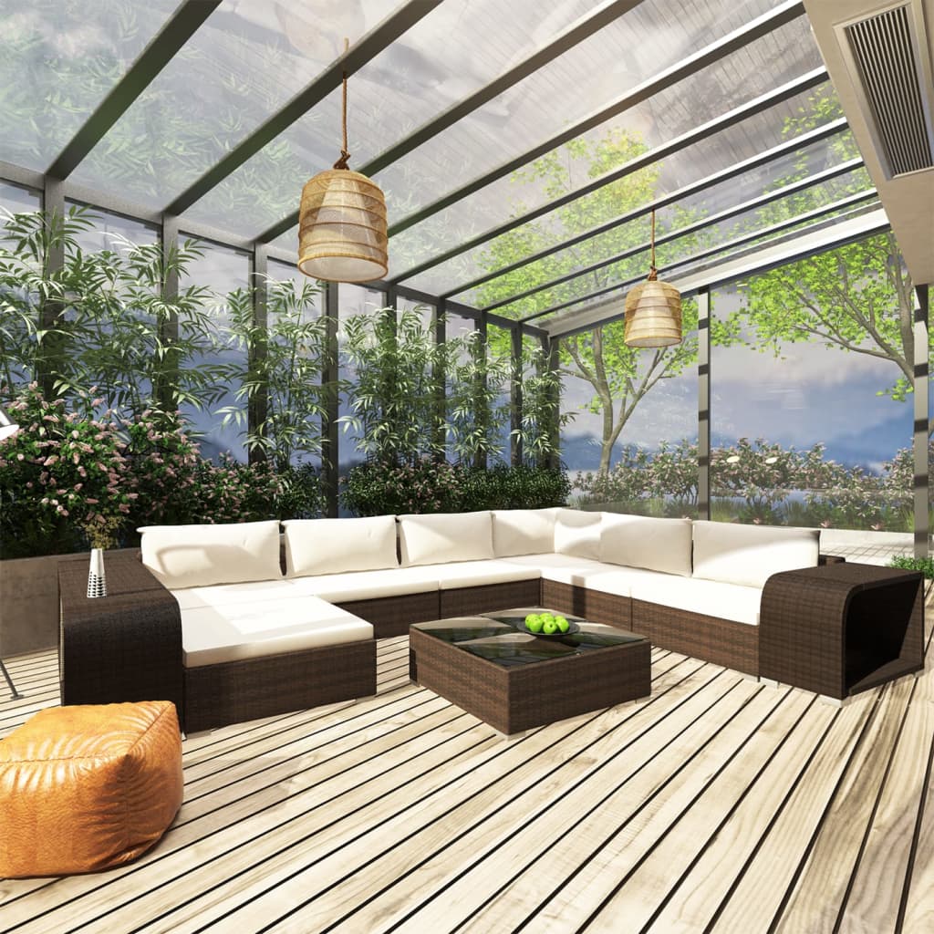 vidaXL Patio Furniture Set 10 Piece Sectional Sofa with Table Poly Rattan
