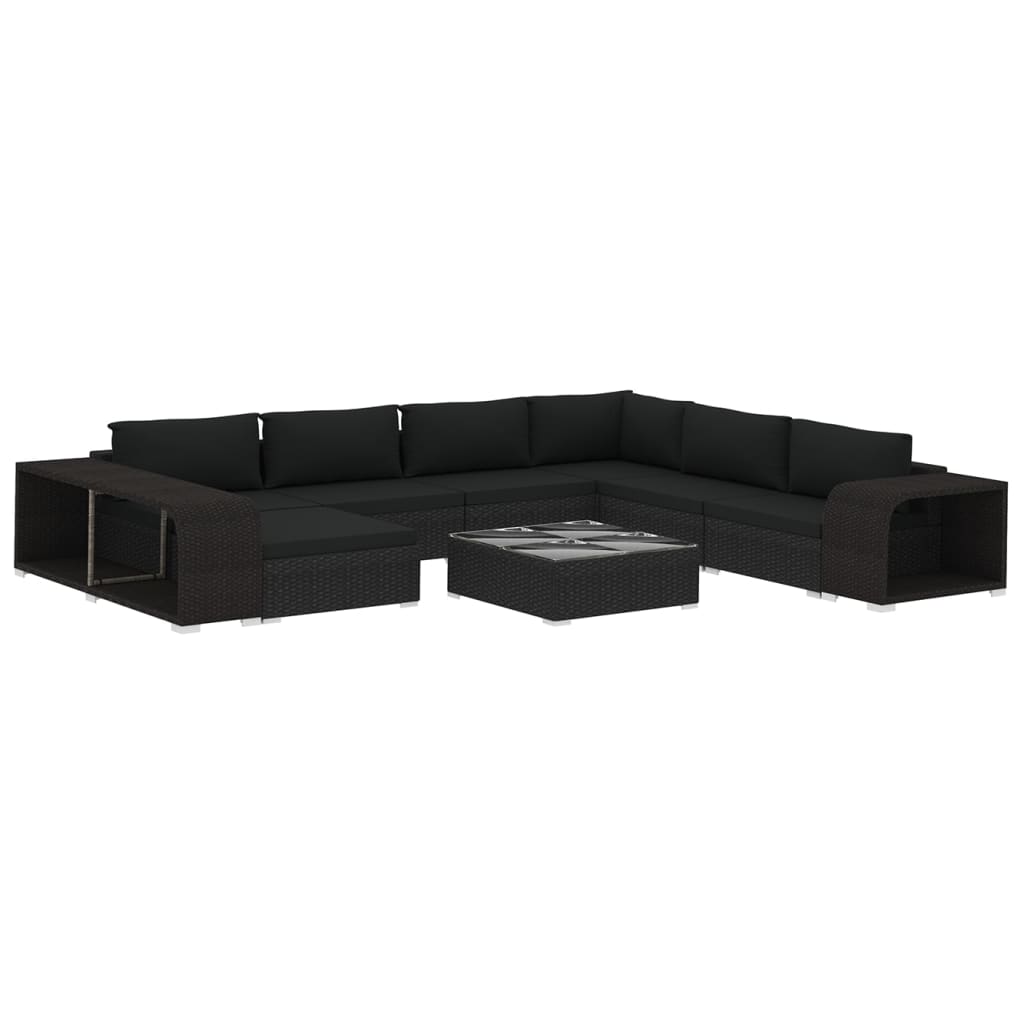 vidaXL Patio Furniture Set 10 Piece Sectional Sofa with Table Poly Rattan