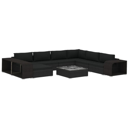 vidaXL Patio Furniture Set 10 Piece Sectional Sofa with Table Poly Rattan