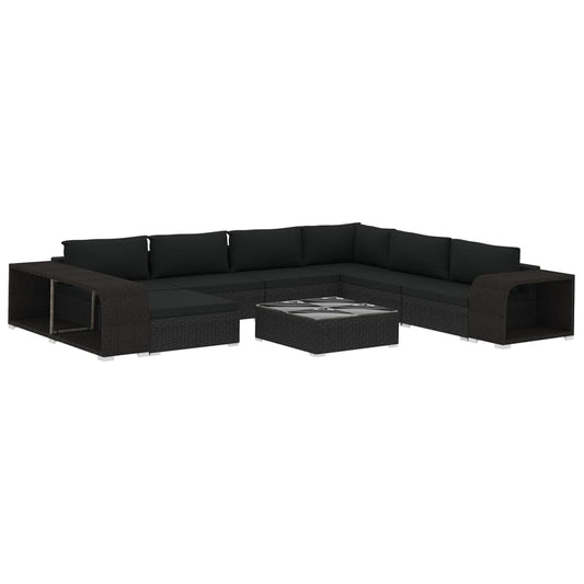 vidaXL Patio Furniture Set 10 Piece Sectional Sofa with Table Poly Rattan