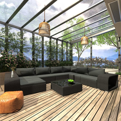 vidaXL Patio Furniture Set 10 Piece Sectional Sofa with Table Poly Rattan