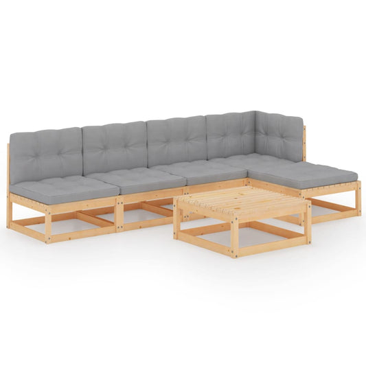 vidaXL 6 Piece Patio Lounge Set with Cushions Solid Wood Pine