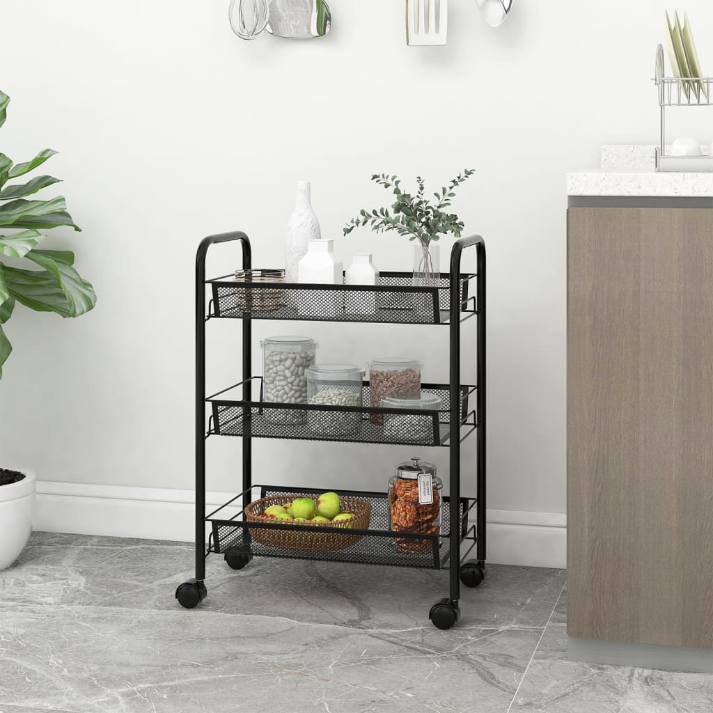 vidaXL Kitchen Trolley Rolling Storage Utility Cart with Mesh Baskets Iron