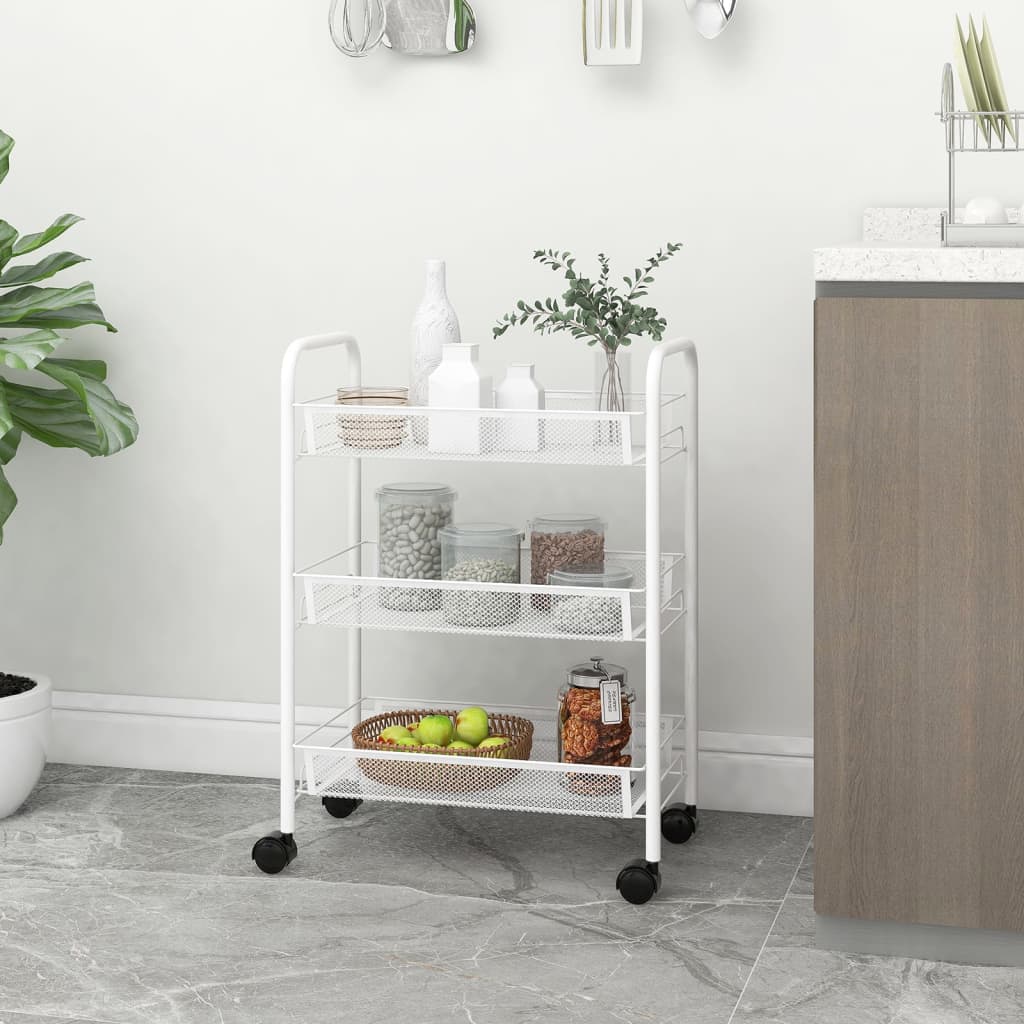 vidaXL Kitchen Trolley Rolling Storage Utility Cart with Mesh Baskets Iron