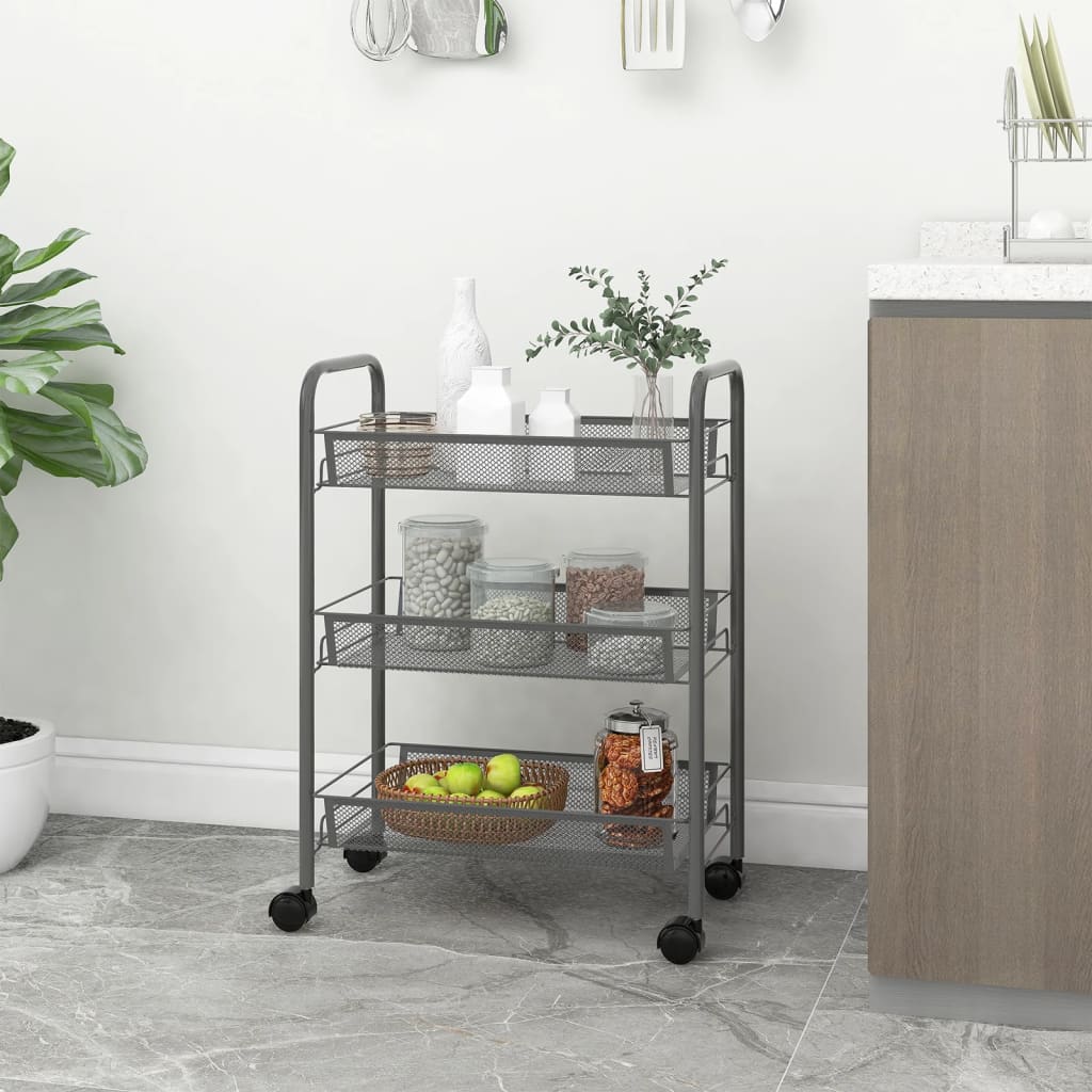 vidaXL Kitchen Trolley Rolling Storage Utility Cart with Mesh Baskets Iron