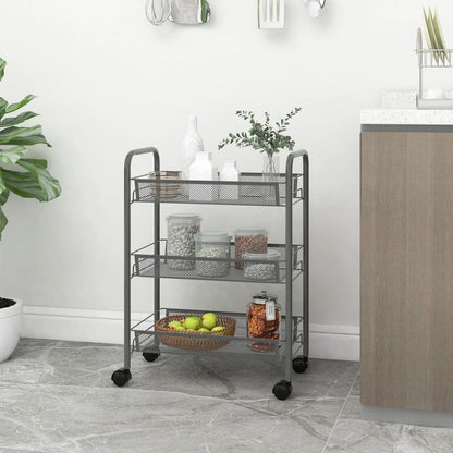 vidaXL Kitchen Trolley Rolling Storage Utility Cart with Mesh Baskets Iron