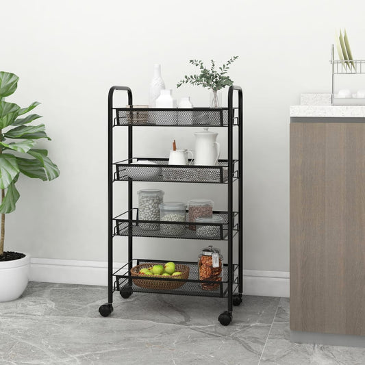 vidaXL Kitchen Trolley Rolling Storage Utility Cart with Mesh Baskets Iron