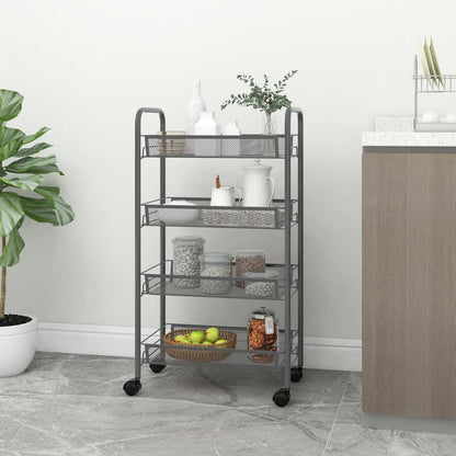 vidaXL Kitchen Trolley Rolling Storage Utility Cart with Mesh Baskets Iron