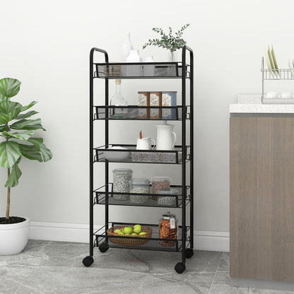 vidaXL Kitchen Trolley Rolling Storage Utility Cart with Mesh Baskets Iron