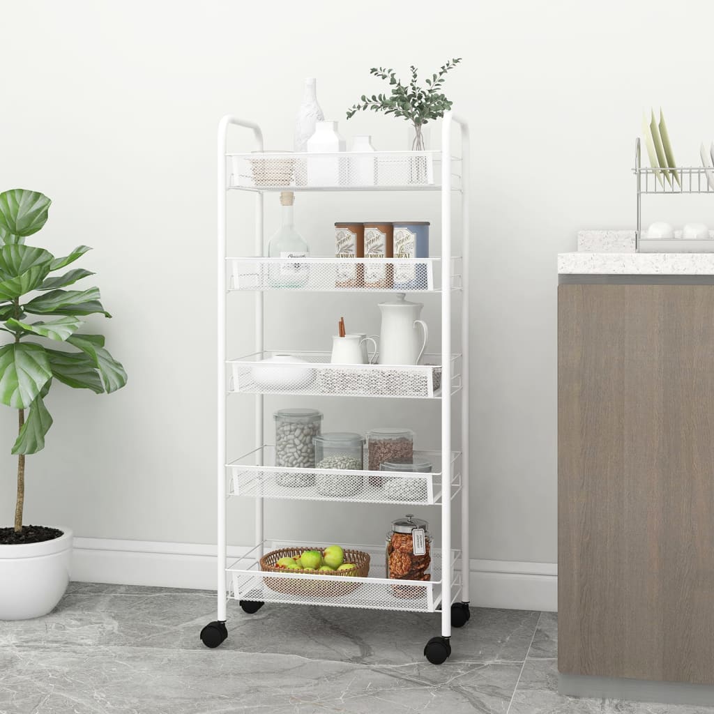 vidaXL Kitchen Trolley Rolling Storage Utility Cart with Mesh Baskets Iron