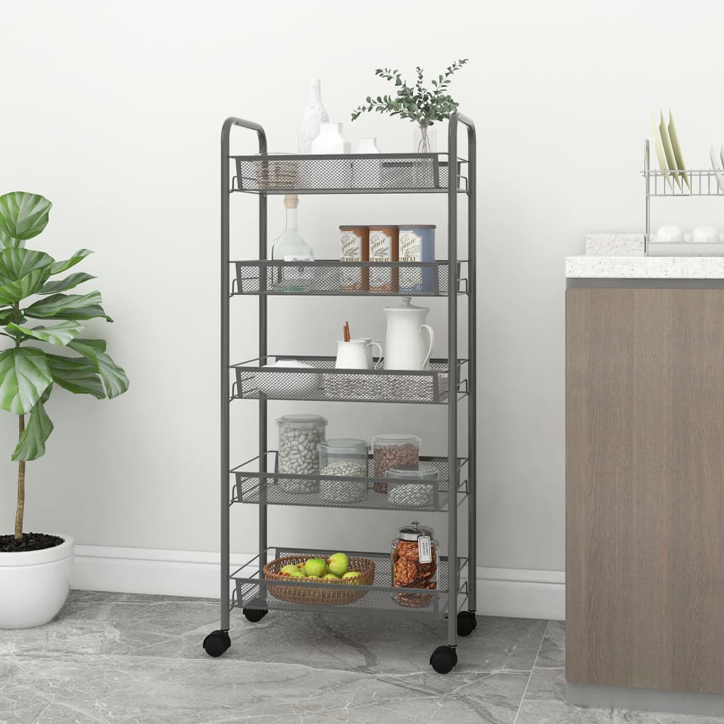 vidaXL Kitchen Trolley Rolling Storage Utility Cart with Mesh Baskets Iron