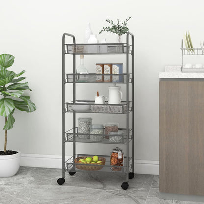 vidaXL Kitchen Trolley Rolling Storage Utility Cart with Mesh Baskets Iron