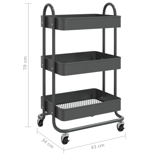 vidaXL Trolley 3-Tier Kitchen Trolley Kitchen Island Storage Utility Cart