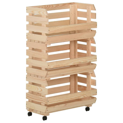 vidaXL Kitchen Cart Vegetable Storage Basket Rolling Cart Solid Wood Pine