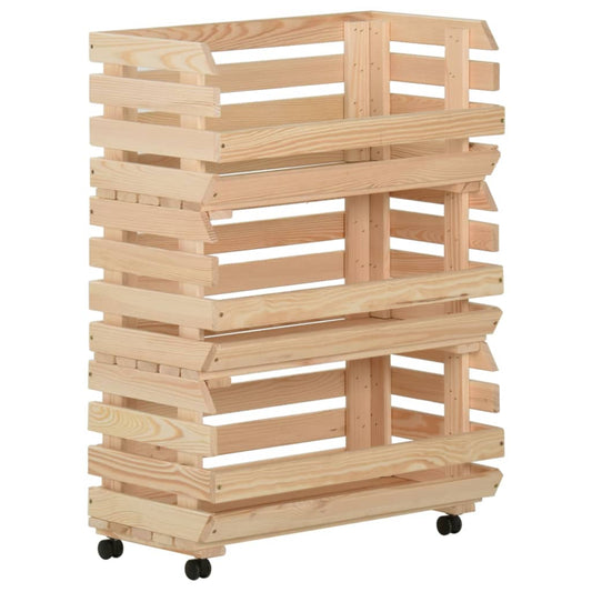 vidaXL Kitchen Cart Vegetable Storage Basket Rolling Cart Solid Wood Pine