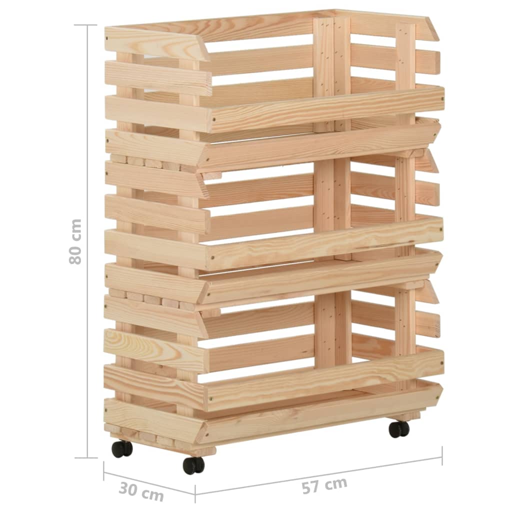 vidaXL Kitchen Cart Vegetable Storage Basket Rolling Cart Solid Wood Pine