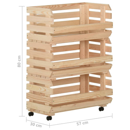 vidaXL Kitchen Cart Vegetable Storage Basket Rolling Cart Solid Wood Pine
