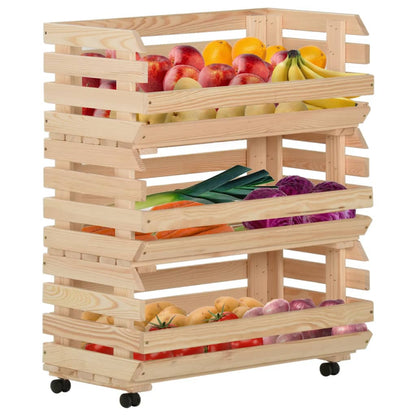 vidaXL Kitchen Cart Vegetable Storage Basket Rolling Cart Solid Wood Pine