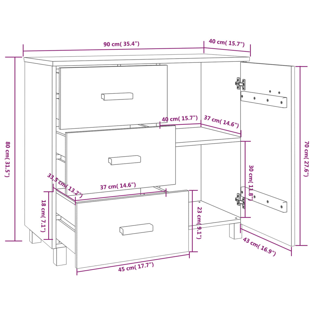 vidaXL Sideboard Buffet Cabinet with Storage for Kitchen HAMAR Solid Pinewood