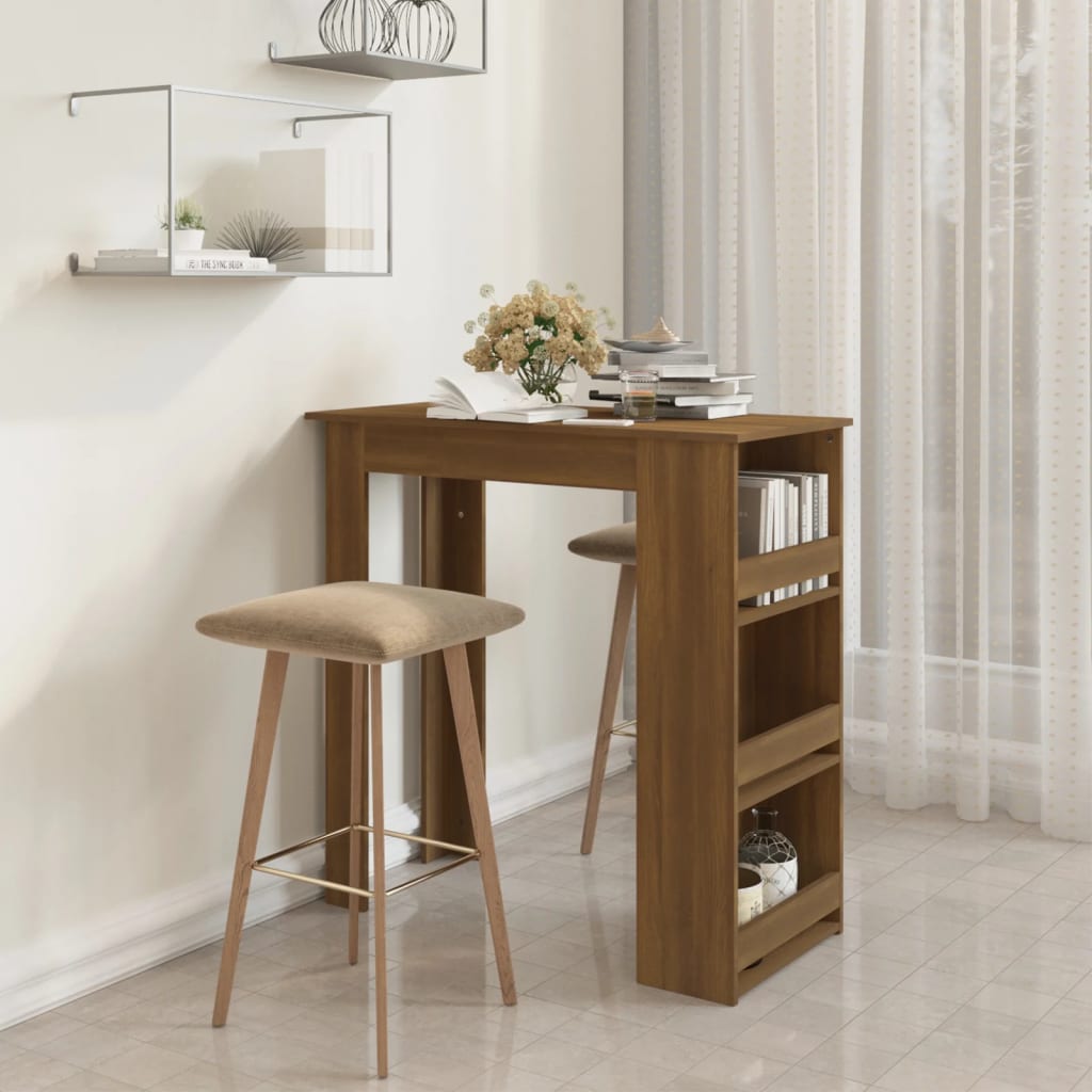 vidaXL Bar Table Kitchen Pub Bistro Table with Storage Rack Engineered Wood