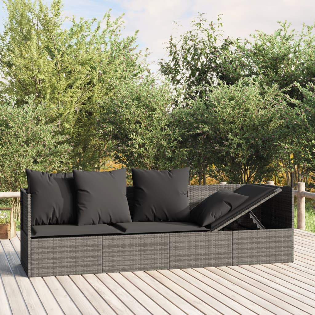 vidaXL Patio Lounge Bed with Cushions Adjustable Day Bed Sofa Poly Rattan