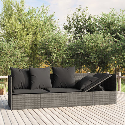 vidaXL Patio Lounge Bed with Cushions Adjustable Day Bed Sofa Poly Rattan
