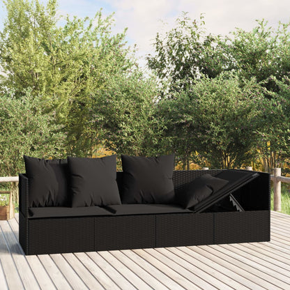 vidaXL Patio Lounge Bed with Cushions Adjustable Day Bed Sofa Poly Rattan