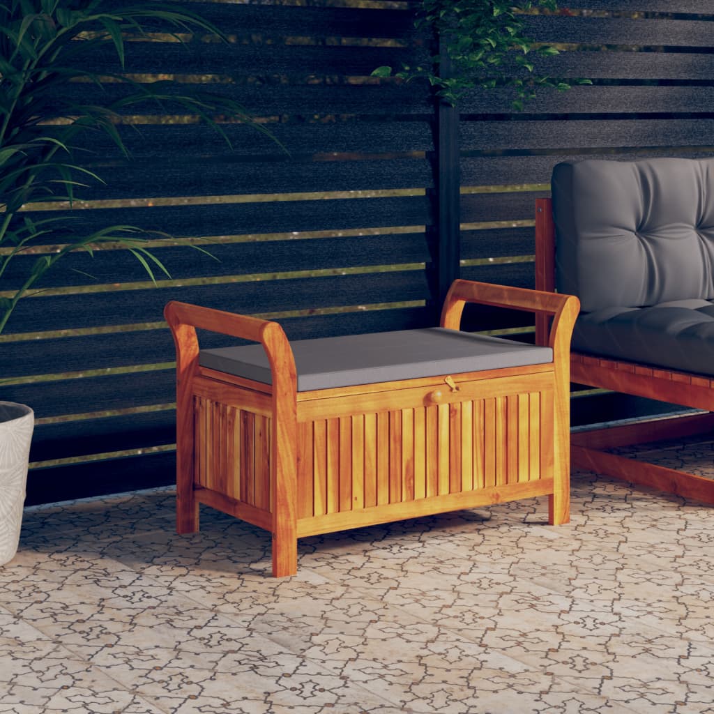 vidaXL Outdoor Storage Bench Patio Deck Box with Cushion Solid Wood Acacia