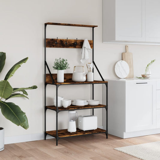 vidaXL Baker's Rack with Hooks 4-Tier Kitchen Storage Shelf Engineered Wood