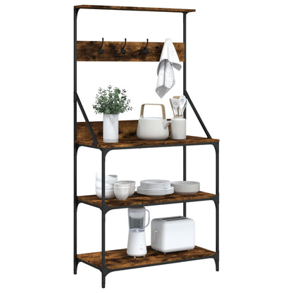 vidaXL Baker's Rack with Hooks 4-Tier Kitchen Storage Shelf Engineered Wood