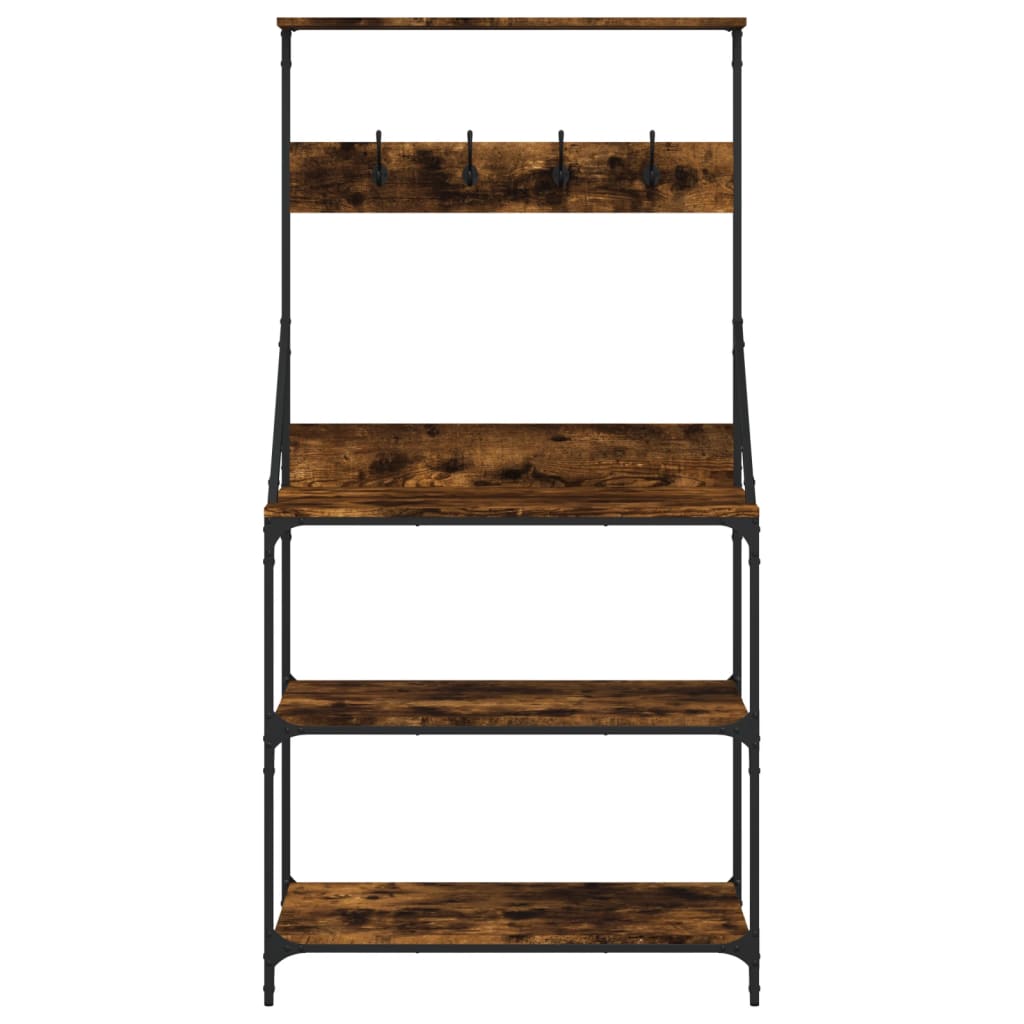 vidaXL Baker's Rack with Hooks 4-Tier Kitchen Storage Shelf Engineered Wood