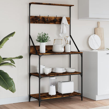 vidaXL Baker's Rack with Hooks 4-Tier Kitchen Storage Shelf Engineered Wood