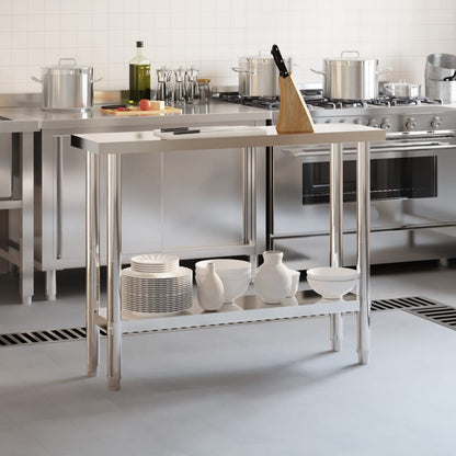 vidaXL Kitchen Work Table Storage Home Kitchen Restaurant Stainless Steel