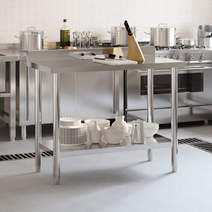 vidaXL Kitchen Work Table with Backsplash Storage Restaurant Stainless Steel