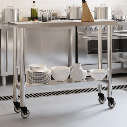 vidaXL Kitchen Work Table with Wheels Storage Home Restaurant Stainless Steel