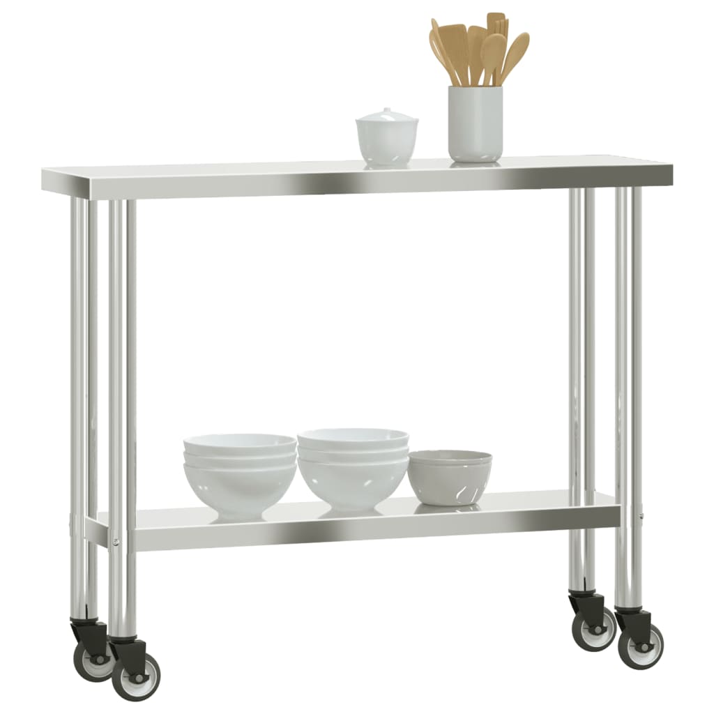 vidaXL Kitchen Work Table with Wheels Storage Home Restaurant Stainless Steel