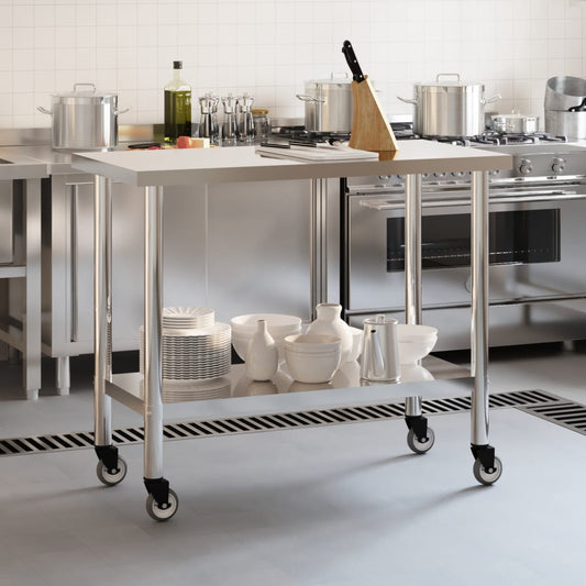 vidaXL Kitchen Work Table with Wheels Storage Home Restaurant Stainless Steel