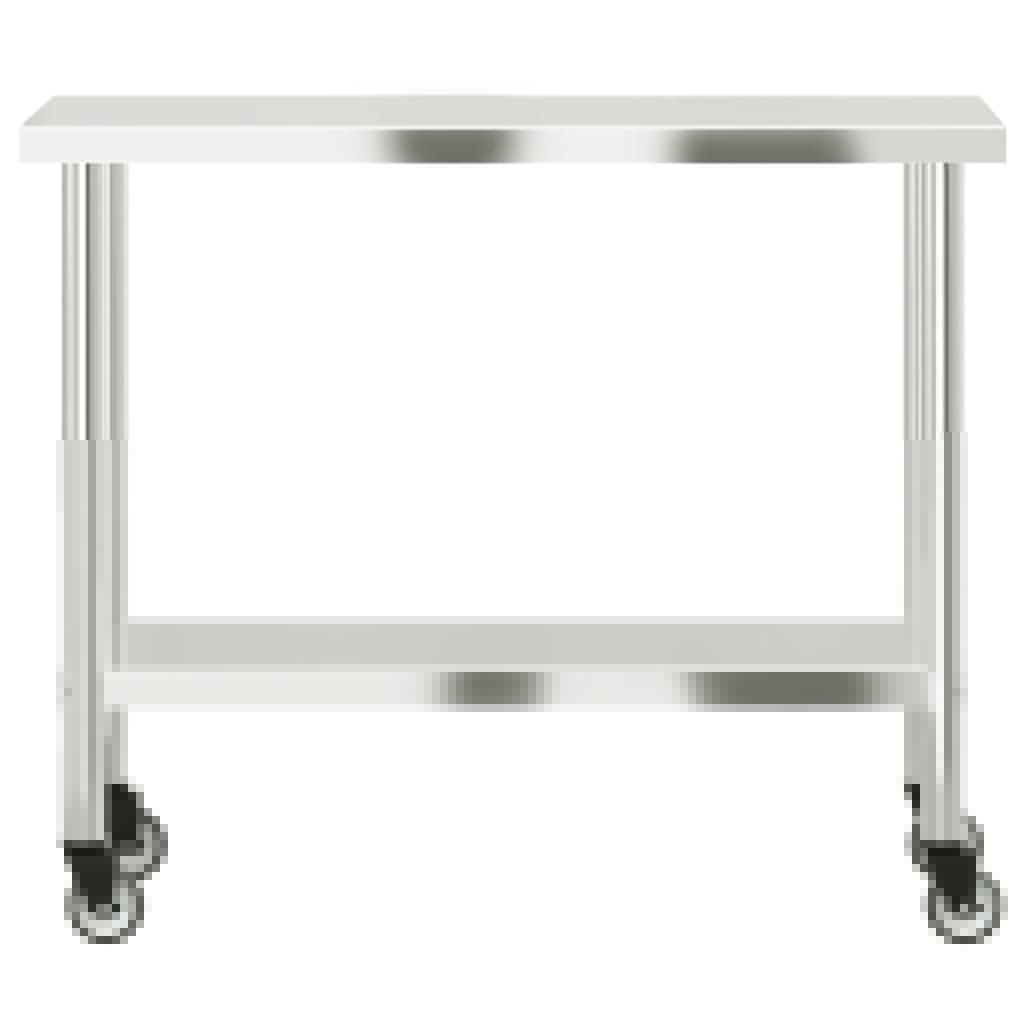 vidaXL Kitchen Work Table with Wheels Storage Home Restaurant Stainless Steel