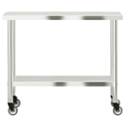 vidaXL Kitchen Work Table with Wheels Storage Home Restaurant Stainless Steel