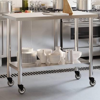 vidaXL Kitchen Work Table with Wheels Storage Home Restaurant Stainless Steel
